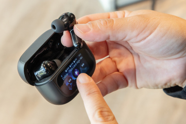 Logotrade promotional product image of: Airtune RCS recycled plastic ANC earbuds with touch screen